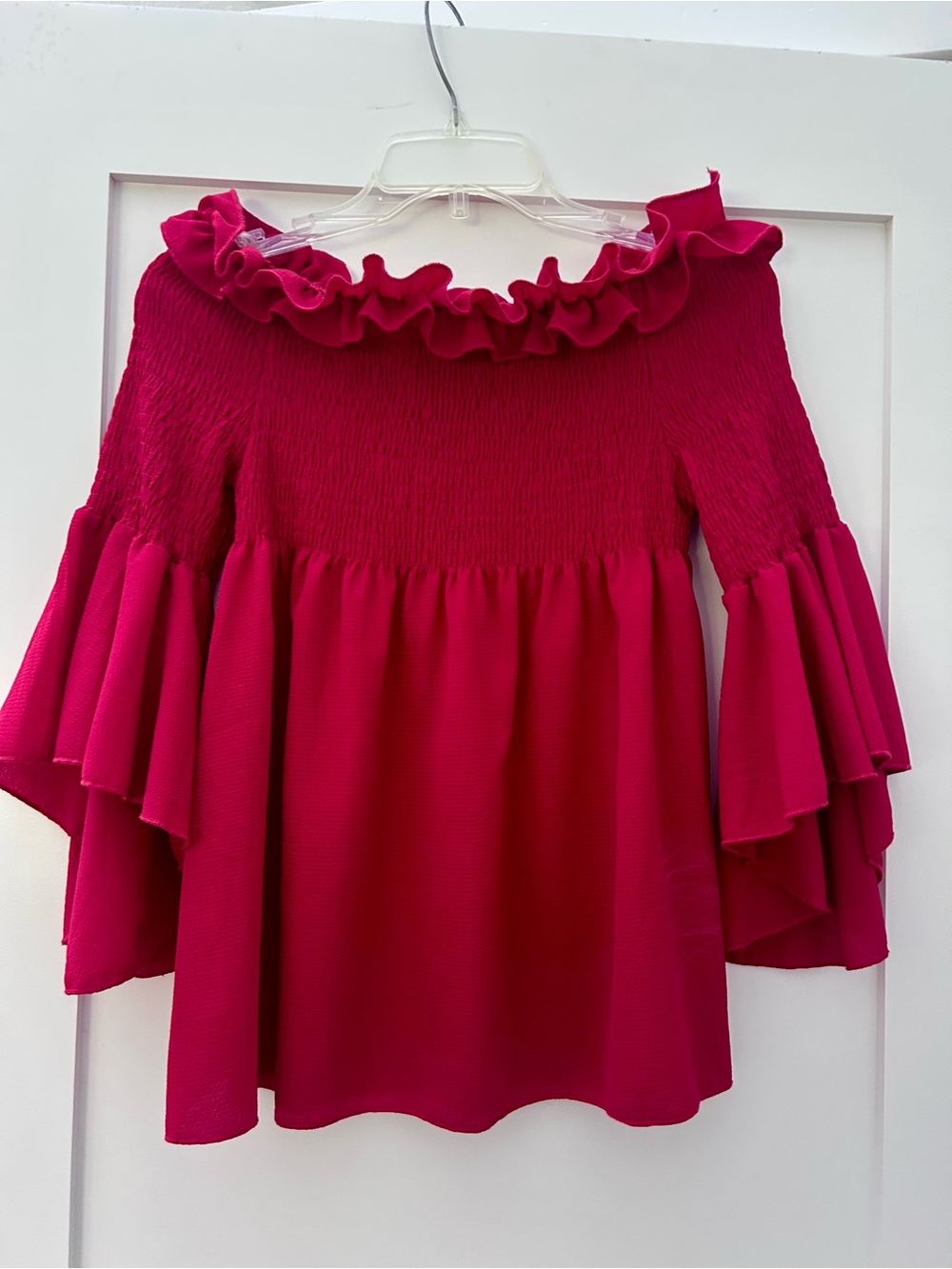 Women’s Ruffled Off-Shoulder Top - Red Bell Sleeves